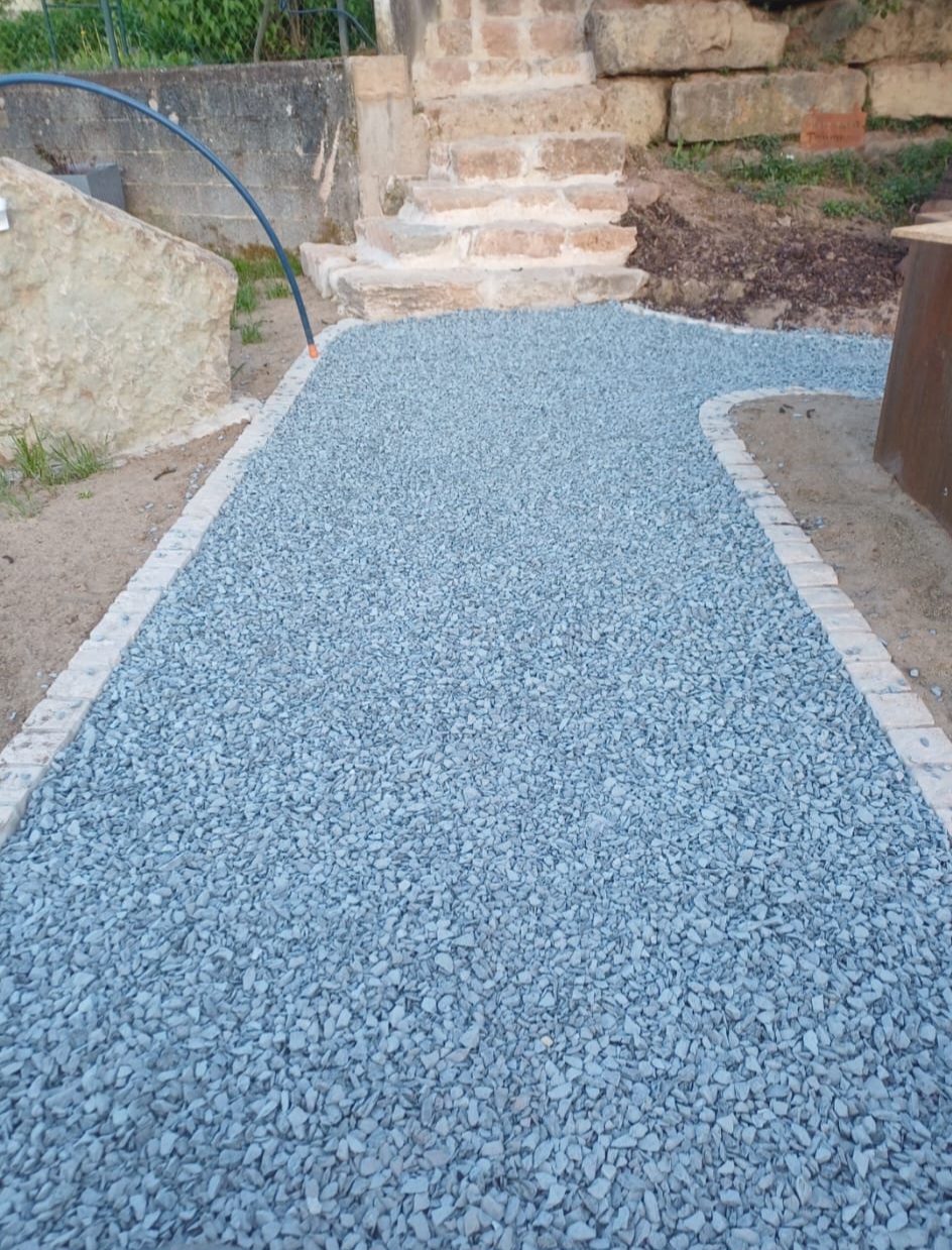 Kiesweg mit Bordsteinen